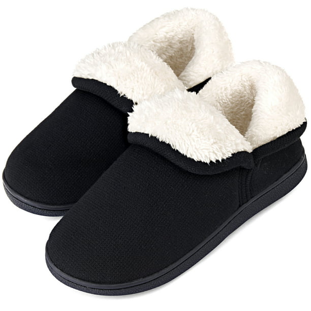 Womens Fuzzy Warm Fleece Lining Collar Bootie Slippers Bedroom House Indoor Shoe
